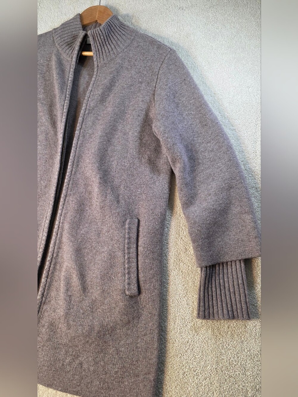 Kinross Cashmere Zip Mock Cardigan Slate Grey Midweight Elegant Womens S